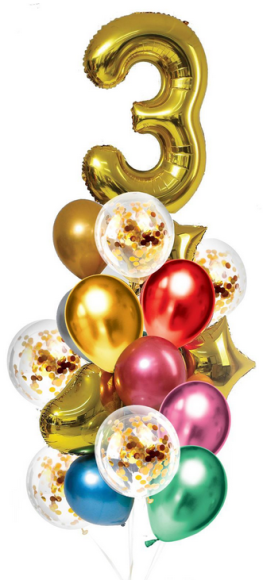 Фонтан из шаров ДР 3 года 21шт латекс+фольга Арт-5414562