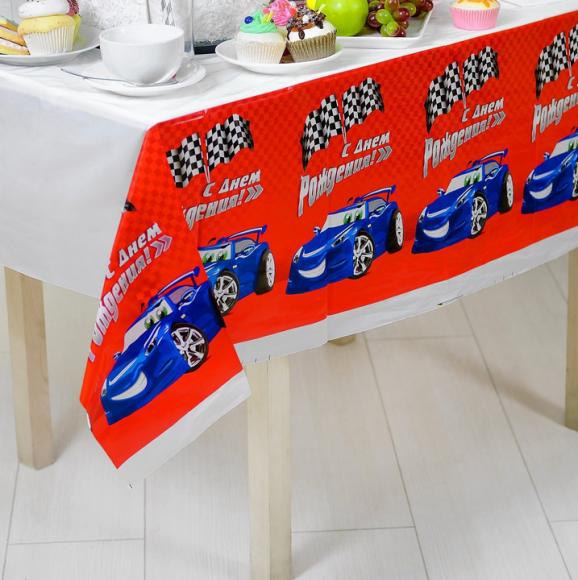 Скатерть одноразовая С днем рождения Тачка 180*137см Арт-8651 Скатерть одноразовая С днем рождения Тачка 180*137см Арт-8651