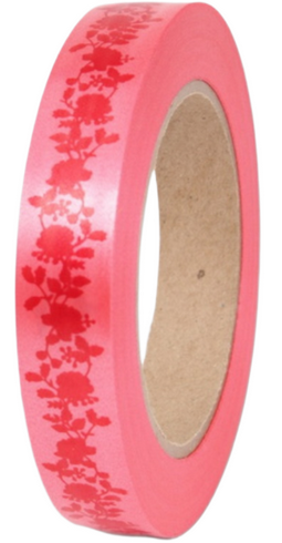 Лента Пионы 2см*50ярд Красные на Красном