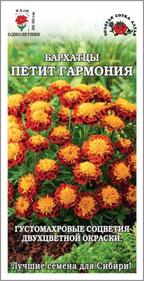 Цветы Бархатцы Петит Гармония ЦВ/П (СОТКА) 0,2гр однолетник 20-30см