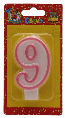 Свеча Цифра 9 розовая окантовка