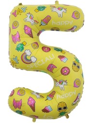 Шар ЦИФРА фольгированный № 5 34"86см Жёлтый Весёлые картинки