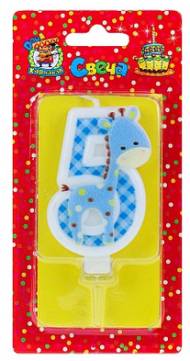 Свеча Цифра 5 Жирафик синий С-8309