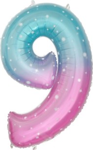 Шар ЦИФРА фольгированный № 9 34"86см Розовый Нежные искры градиент