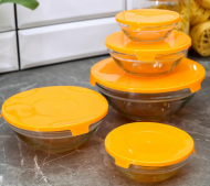 Набор Салатников Стекло с крышками Оранжевых 5шт Арт-1366194