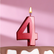 Свеча Цифра 4 Грань Красный металлик Арт-5928508