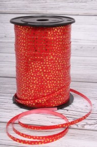 Лента Золот полос 0,5см*250ярд Горошек Красный А-0552