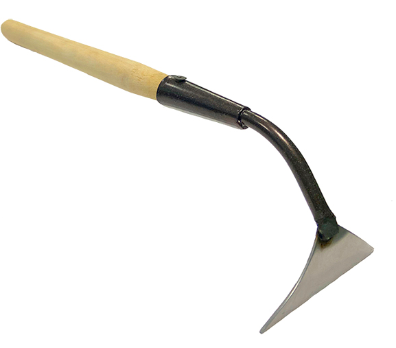 Тяпка мотыга с деревяной ручкой НЕРЖ Треугольная 110*50мм