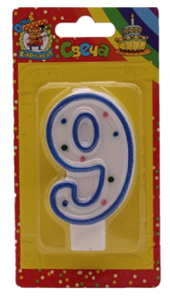 Свеча Цифра 9 Голубая окантовка 1203