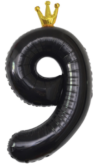 Шар ЦИФРА фольгированный № 9 40"102см Чёрный с короной