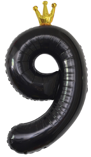 Шар ЦИФРА фольгированный № 9 40"102см Чёрный с короной Шар ЦИФРА фольгированный № 9 40"102см Чёрный с короной