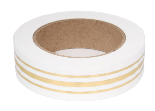 Лента Золот полоса Многополос 3см*50ярд Белая 341