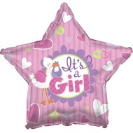 Шар фольгированный 18/46см Звезда Аист принес девочку розовый