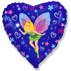 Шар фольгированный 18/46см Сердце Фея бабочка синий Шар фольгированный 18/46см Сердце Фея бабочка синий