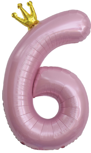 Шар ЦИФРА фольгированный № 6 40"102см Розовый с короной