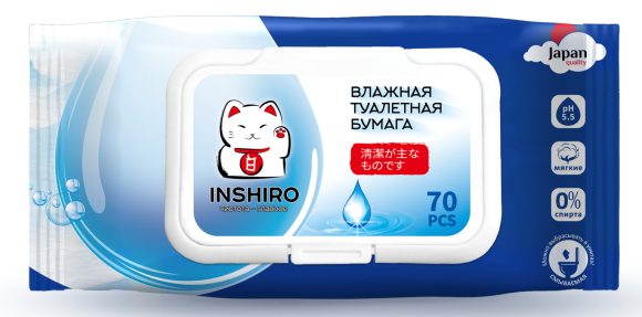 Туалетная бумага влажная INSHIRO 1уп/70шт Арт-SF-655 (водорастворимая)