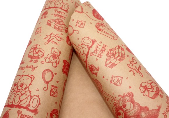 Бумага крафт Европа мишки красный на коричневом 70см*8,5