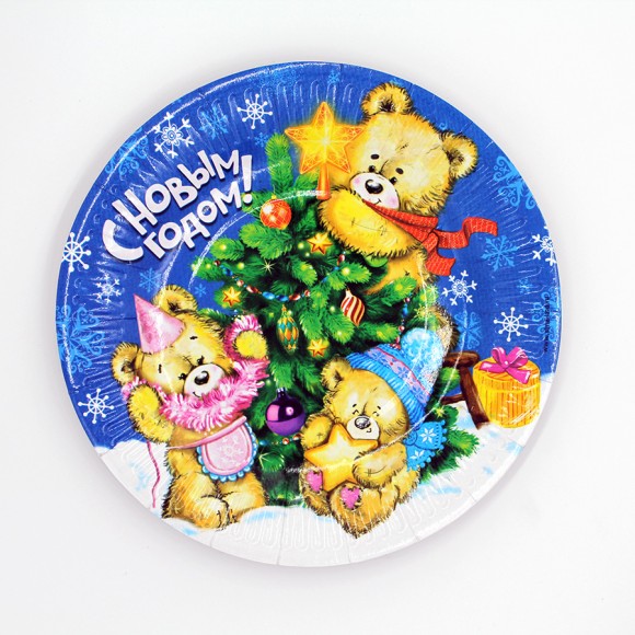 Тарелка бумажная С Новым годом! Мишки D-18см*6шт Арт-1070581