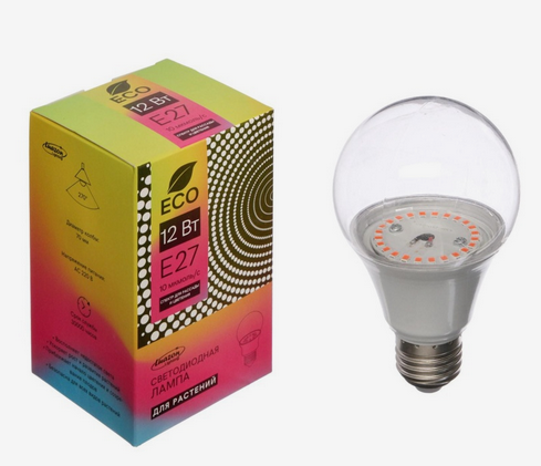 Фитолампа Luazon светодиодная 12Вт Е27 мультиспектральная Арт-4457540