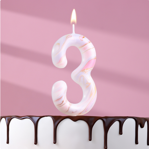 Свеча Цифра 3 Белый мрамор Гигант Арт-6990822