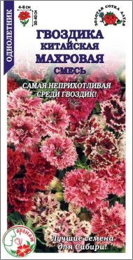 Цветы Гвоздика китайская Махровая Смесь ЦВ/П (СОТКА) 0,2гр однолетник 30-40см