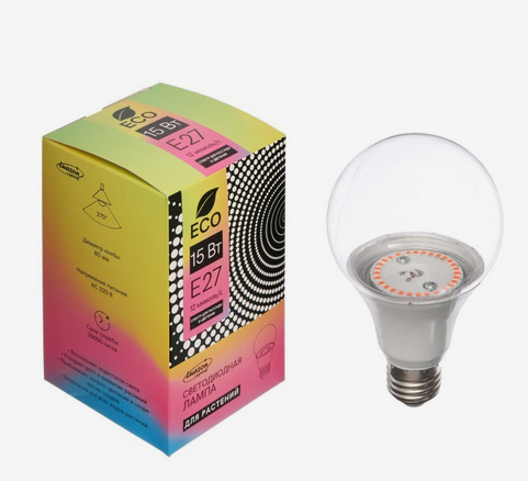 Фитолампа Luazon светодиодная 15Вт Е27 мультиспектральная Арт-4457541