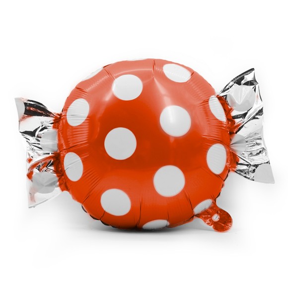 Шар фольгированный 24/61см Конфета белые точки красный