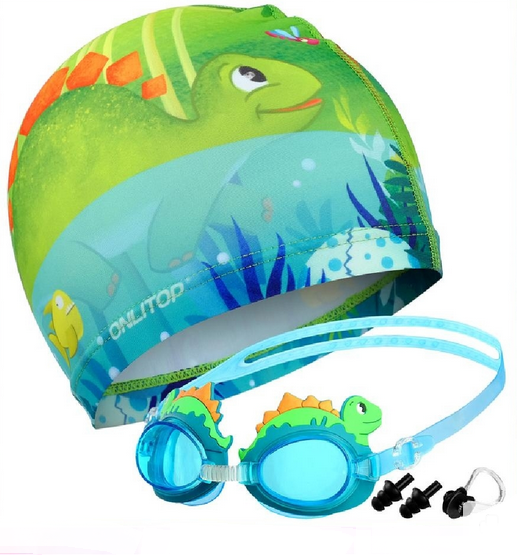 Набор для плавания Динозаврик (шапка, очки, беруши, зажим для носа) 4478123