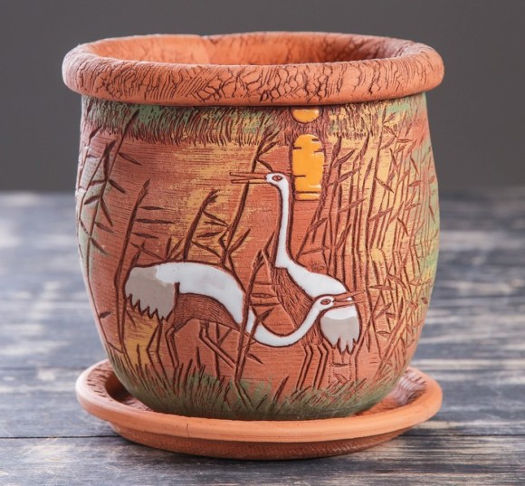 Кашпо Журавли №2 (ЗОЛОТОЕ) D-15см