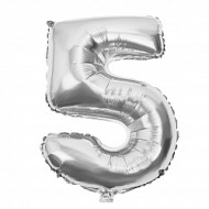 Шар ЦИФРА фольгированный № 5 40"102см Серебро