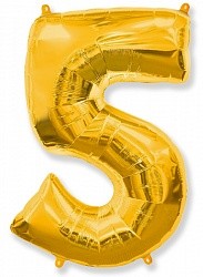 Шар ЦИФРА фольгированный № 5 40"102см Золото