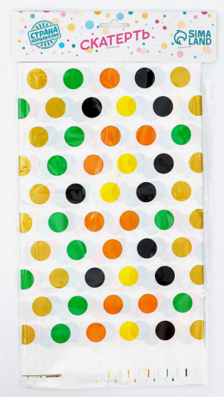 Скатерть одноразовая Цветные горошки 108*180см 309185 Скатерть одноразовая Цветные горошки 108*180см 309185