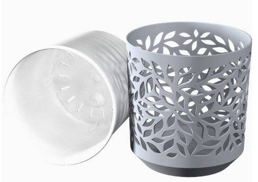 Горшок Leaves 1,25лит Серый/Белый (с дренажной системой)