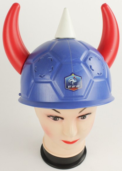 Шлем фанатский синий красные рога 329565