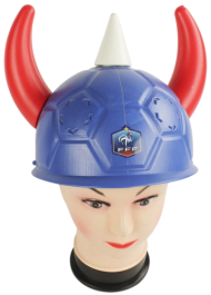 Шлем фанатский синий красные рога 329565