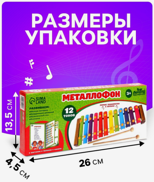 Металлофон Весёлые песни 12 тонов (карточки с песнями) Арт-3575109
