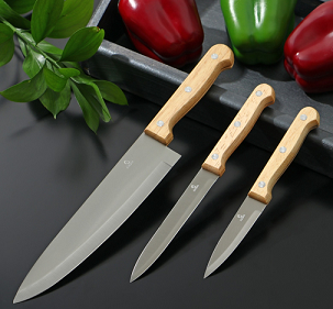 Набор кухонных ножей Wооd 3шт Доляна Арт-9228554
