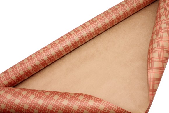 Бумага крафт Европа клетка красный на коричневом 70см*8,5