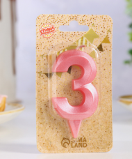 Свеча цифра 3 Грань Розовая Арт-3962