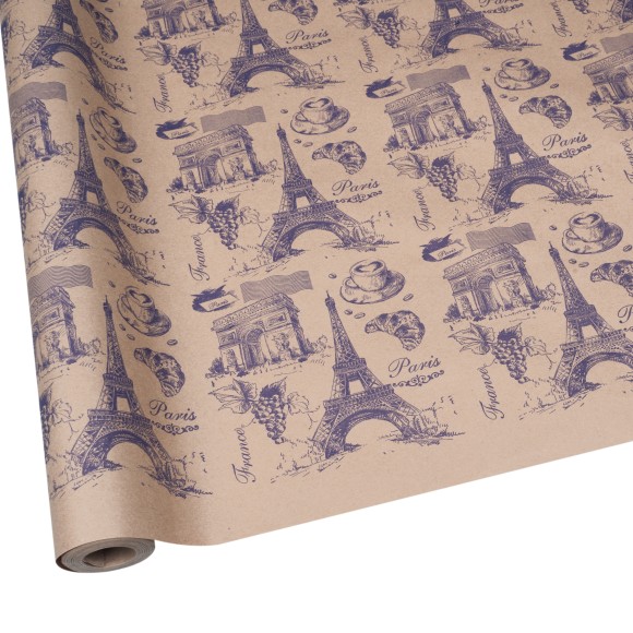 Бумага крафт Париж фиолетовый на коричневом 70см*10м
