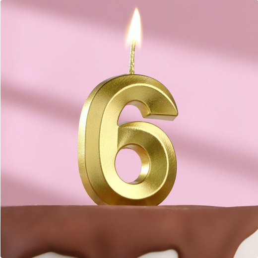 Свеча Цифра 6 Грань Золотой металлик Арт-5572730