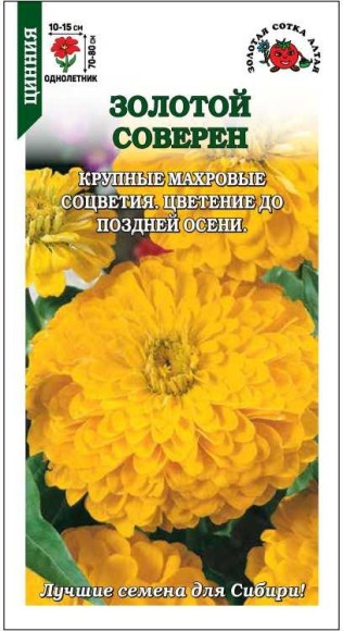 Цветы Цинния Золотой Соверен ЦВ/П (СОТКА) 0,2гр однолетник 70-80см