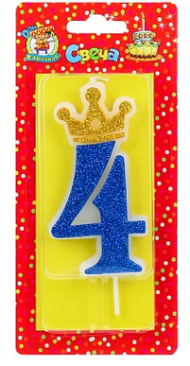 Свеча Цифра 4 Царская синяя блестка С-8361
