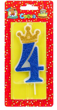 Свеча Цифра 4 Царская синяя блестка С-8361