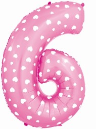 Шар ЦИФРА фольгированный № 6 40"102см Сердечки розовый