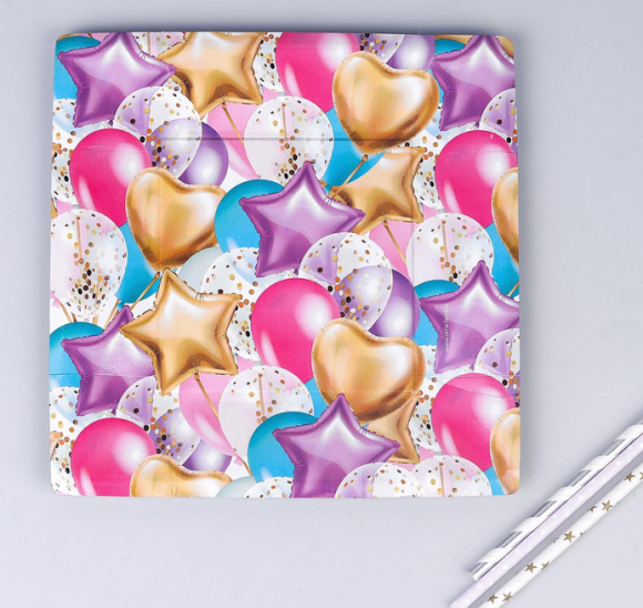 Тарелка бумажная С днем рождения квадратная D-21см*6шт Арт-5267283