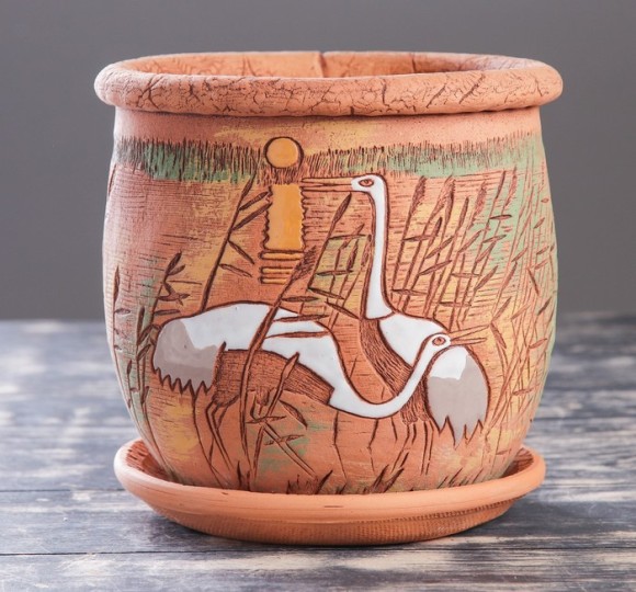 Кашпо Журавли №3 ЗОЛОТОЕ (D-19см)