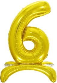 Шар ЦИФРА фольгированный № 6 32"81см на подставке Золото