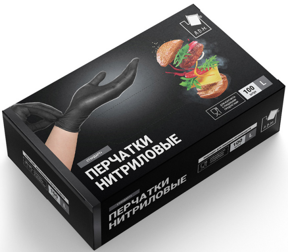 Перчатки нитриловые неопудренные Чёрные р.L (100штук) Перчатки нитриловые неопудренные Чёрные р.L (100штук)