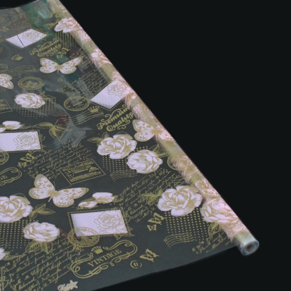 Пленка прозрачная с рисунком Премиум Бледно-Розовая-Золото 70см/200гр Пленка прозрачная с рисунком Премиум Бледно-Розовая-Золото 70см/200гр